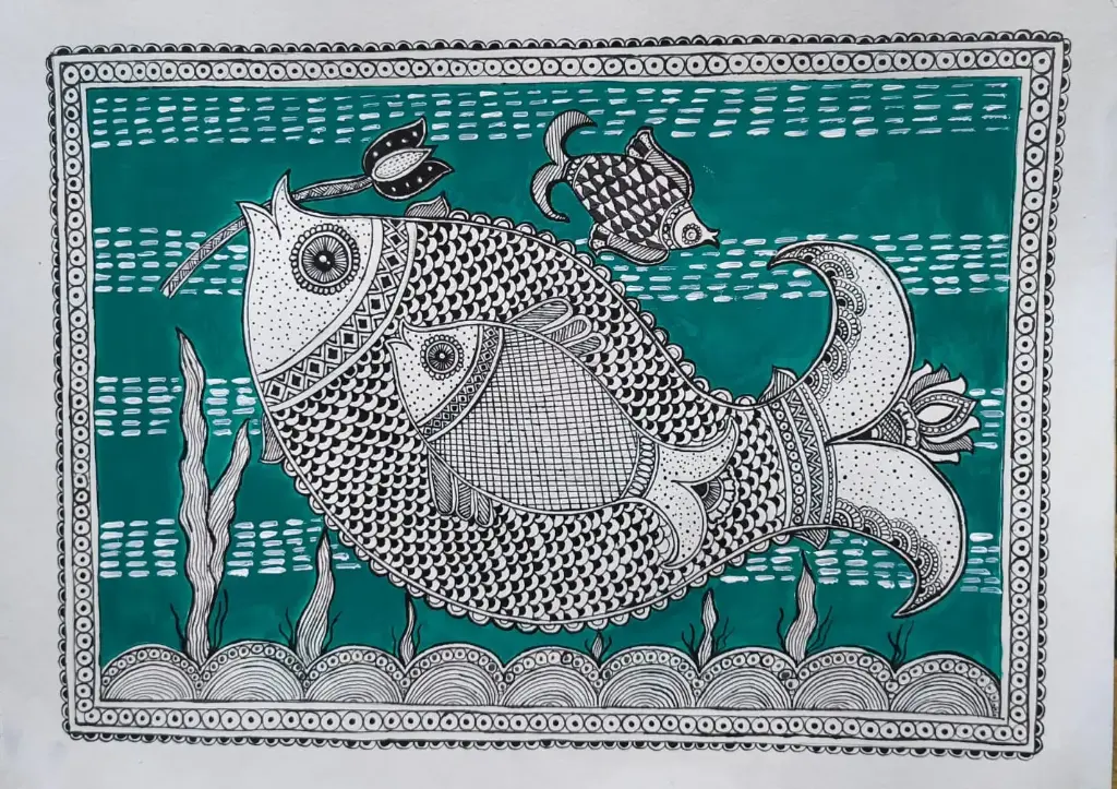 Madhubani Fish Painting , Ethenic Handmade Painting